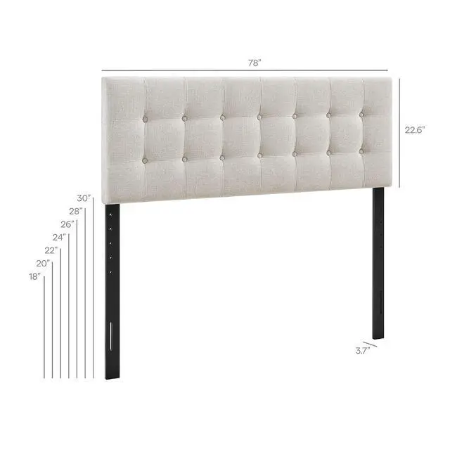 Alt view image 2 of 7 - Emily King Size Fabric Headboard in Linen - Linen-Like Upholstery with Button Tufting and 7 Adjustable Height Positions