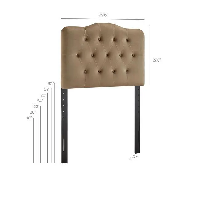 Alt view image 2 of 7 - Annabel Performance Velvet Adjustable Twin Headboard in Taupe - Stain-Resistant Padded Headboard Only with Diamond Button Tufting and 7 Height-Adjustable Positions