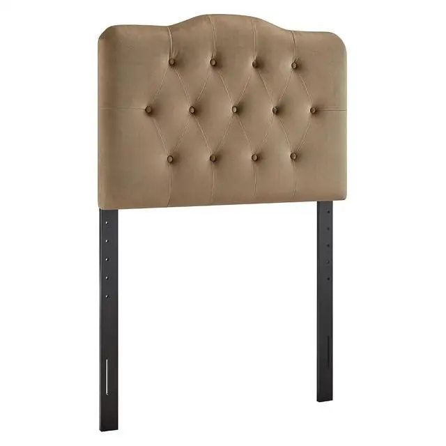 Alt view image 3 of 7 - Annabel Performance Velvet Adjustable Twin Headboard in Taupe - Stain-Resistant Padded Headboard Only with Diamond Button Tufting and 7 Height-Adjustable Positions