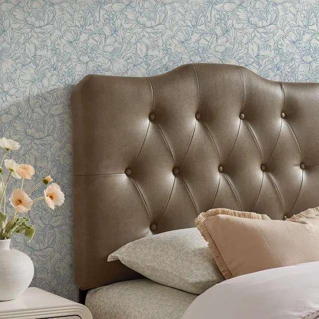 Alt view image 5 of 7 - Annabel Faux Leather Adjustable Twin Headboard in Mushroom - Padded Vegan Leather Headboard with 7 Height-Adjustable Positions