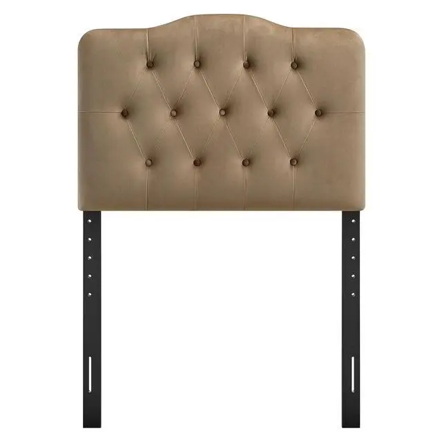 Alt view image 6 of 7 - Annabel Performance Velvet Adjustable Twin Headboard in Taupe - Stain-Resistant Padded Headboard Only with Diamond Button Tufting and 7 Height-Adjustable Positions