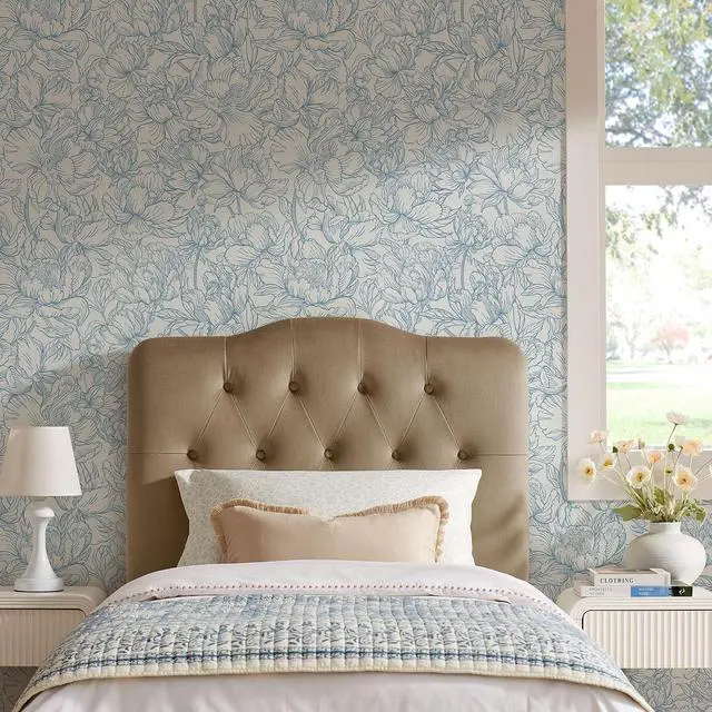 Main image of Annabel Performance Velvet Adjustable Twin Headboard in Taupe - Stain-Resistant Padded Headboard Only with Diamond Button Tufting and 7 Height-Adjustable Positions