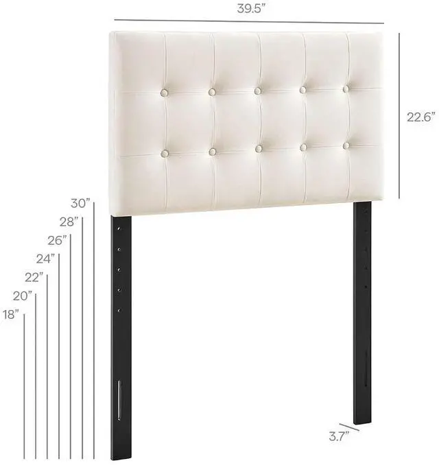 Alt view image 2 of 7 - Emily Twin Size Performance Velvet Headboard in Alabaster - Stain-Resistant Velvet Upholstery with Button Tufting and 7 Adjustable Height Positions