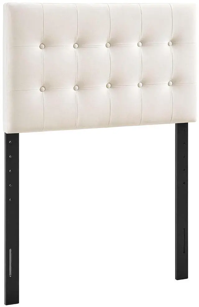 Alt view image 3 of 7 - Emily Twin Size Performance Velvet Headboard in Alabaster - Stain-Resistant Velvet Upholstery with Button Tufting and 7 Adjustable Height Positions