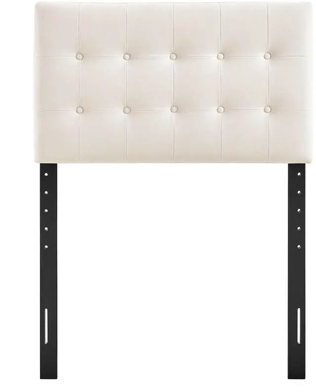 Alt view image 6 of 7 - Emily Twin Size Performance Velvet Headboard in Alabaster - Stain-Resistant Velvet Upholstery with Button Tufting and 7 Adjustable Height Positions