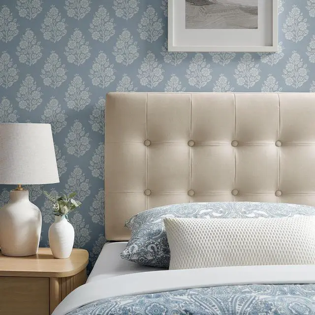 Alt view image 5 of 7 - Emily Twin Size Performance Velvet Headboard in Alabaster - Stain-Resistant Velvet Upholstery with Button Tufting and 7 Adjustable Height Positions