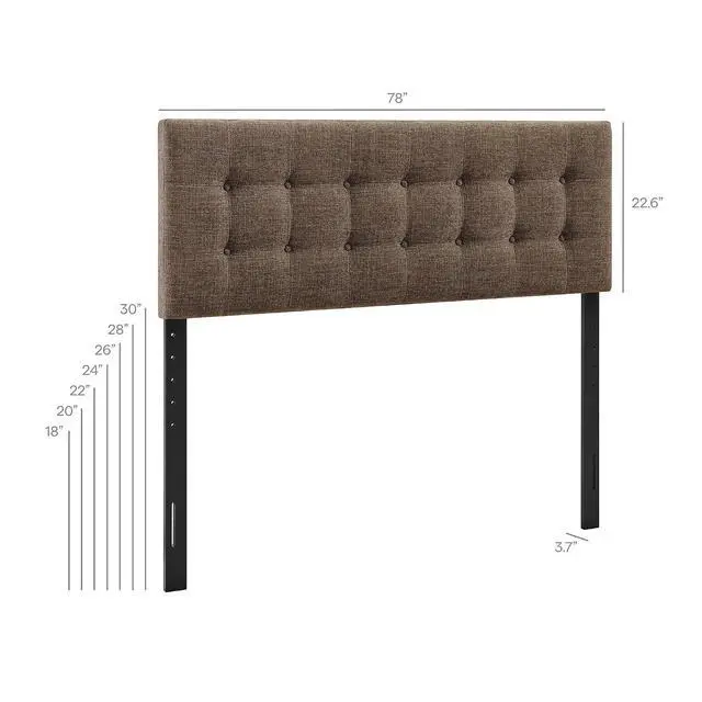 Alt view image 2 of 7 - Emily King Size Fabric Headboard in Mocha - Linen-Like Upholstery with Button Tufting and 7 Adjustable Height Positions