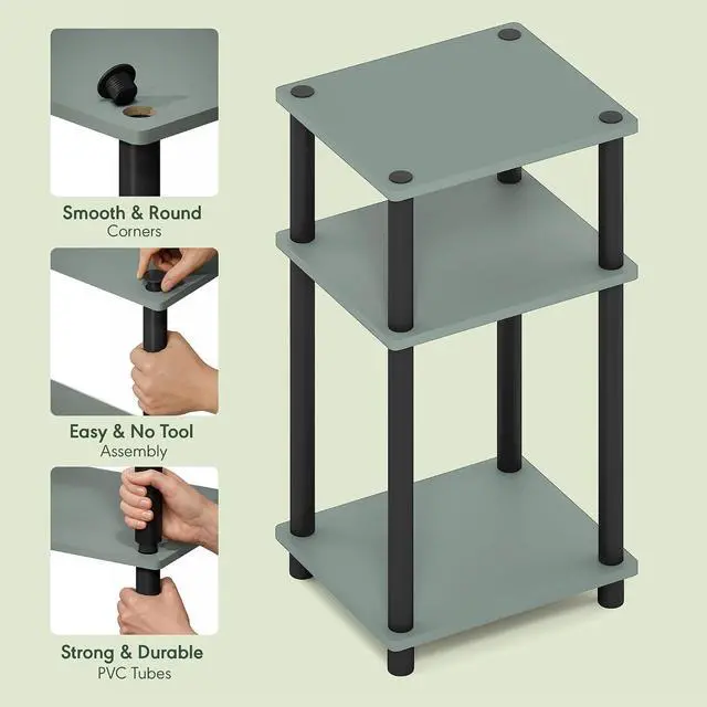 Alt view image 5 of 6 - JUST Night Stand, 3-Tier Turn-N-Tube Nightstand, Toolless Bedside Table, End Table, Side Table with Open Storage, for Bedroom, Closet, Dorm, Sage Green