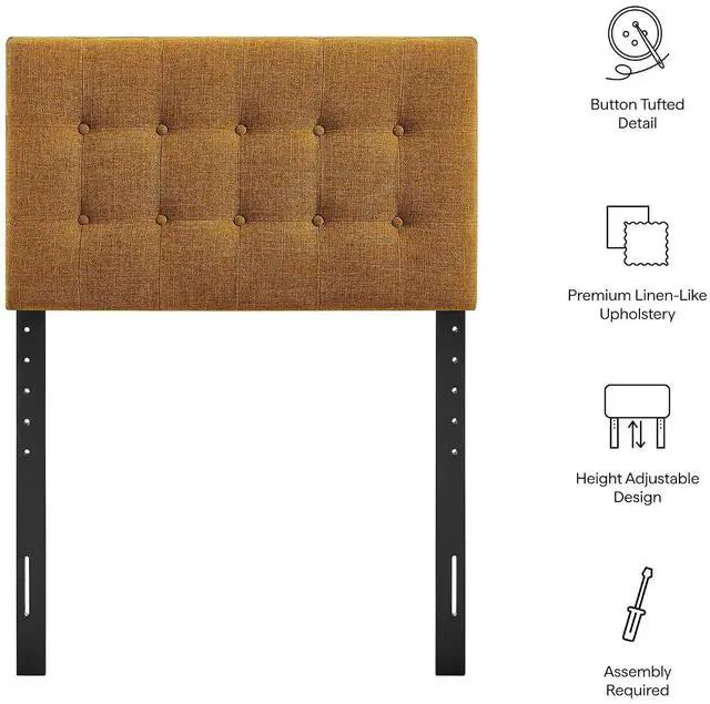 Alt view image 4 of 7 - Emily Twin Size Fabric Headboard in Copper - Linen-Like Upholstery with Button Tufting and 7 Adjustable Height Positions