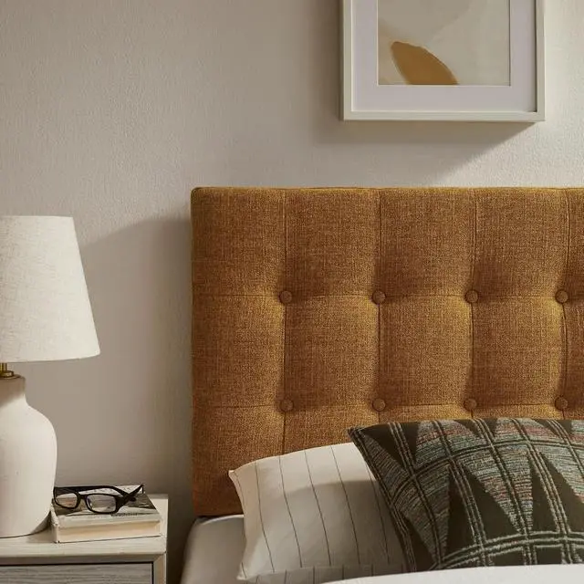 Alt view image 5 of 7 - Emily Twin Size Fabric Headboard in Copper - Linen-Like Upholstery with Button Tufting and 7 Adjustable Height Positions