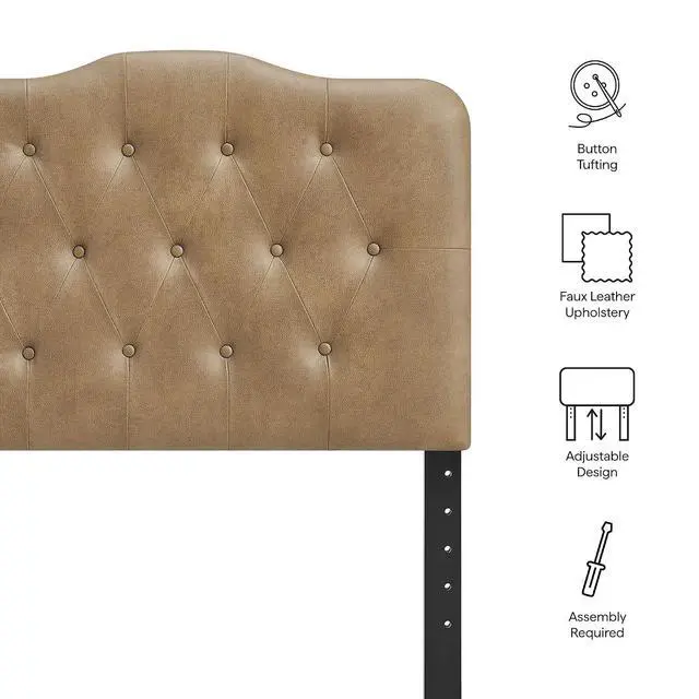 Alt view image 4 of 7 - Annabel Faux Leather Adjustable Twin Headboard in Toast - Padded Vegan Leather Headboard with 7 Height-Adjustable Positions