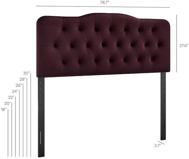 Alt view image 2 of 7 - Annabel Performance Velvet Adjustable King Headboard in Mulberry - Stain-Resistant Padded Headboard Only with Diamond Button Tufting and 7 Height-Adjustable Positions
