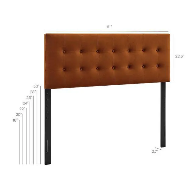 Alt view image 2 of 7 - Emily Queen Size Performance Velvet Headboard in Rust - Stain-Resistant Velvet Upholstery with Button Tufting and 7 Adjustable Height Positions