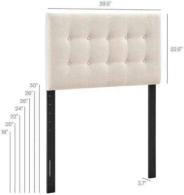 Alt view image 2 of 7 - Emily Twin Size Fabric Headboard in Ecru - Linen-Like Upholstery with Button Tufting and 7 Adjustable Height Positions