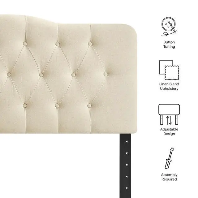 Alt view image 4 of 7 - Annabel Premium Linen Blend Full Headboard in Linen - Soft Fabric Headboard Only with Diamond Button Tufting and 7 Height-Adjustable Positions