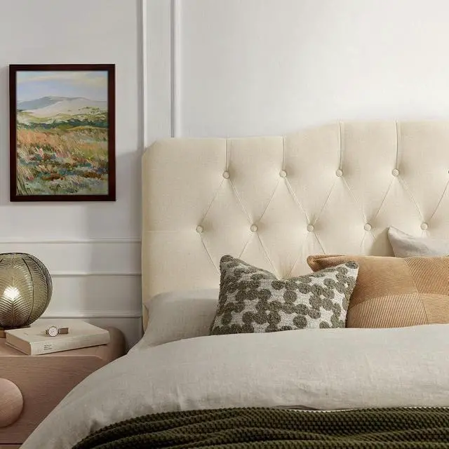 Alt view image 5 of 7 - Annabel Premium Linen Blend Full Headboard in Linen - Soft Fabric Headboard Only with Diamond Button Tufting and 7 Height-Adjustable Positions
