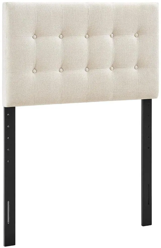 Alt view image 3 of 7 - Emily Twin Size Fabric Headboard in Ecru - Linen-Like Upholstery with Button Tufting and 7 Adjustable Height Positions