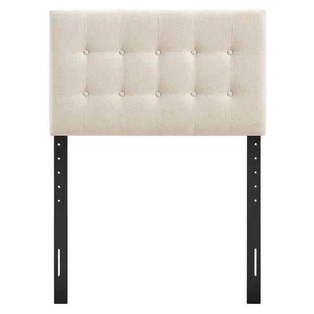 Alt view image 6 of 7 - Emily Twin Size Fabric Headboard in Ecru - Linen-Like Upholstery with Button Tufting and 7 Adjustable Height Positions