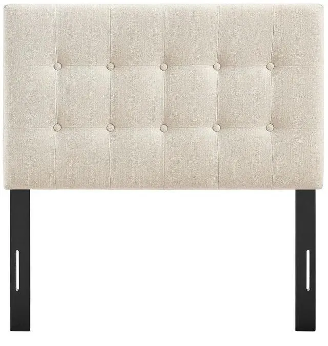 Alt view image 7 of 7 - Emily Twin Size Fabric Headboard in Ecru - Linen-Like Upholstery with Button Tufting and 7 Adjustable Height Positions