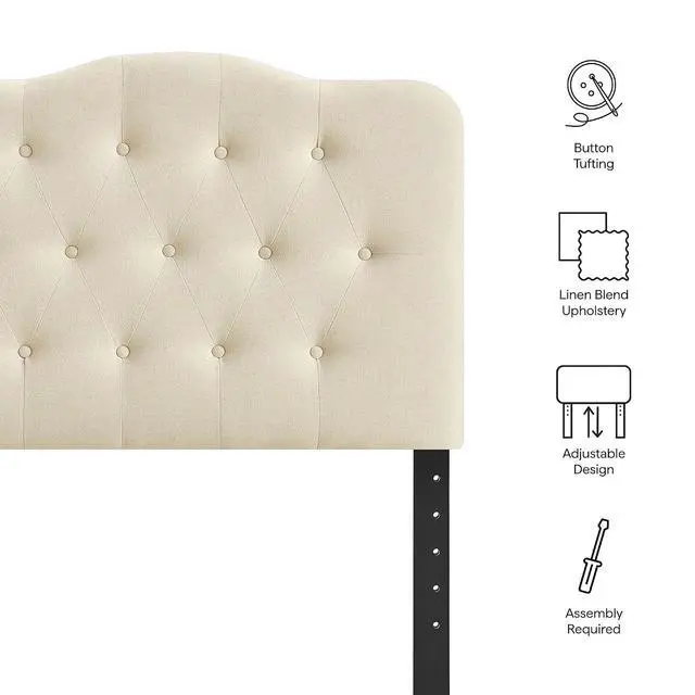 Alt view image 4 of 7 - Annabel Premium Linen Blend Twin Headboard in Linen - Soft Fabric Headboard Only with Diamond Button Tufting and 7 Height-Adjustable Positions