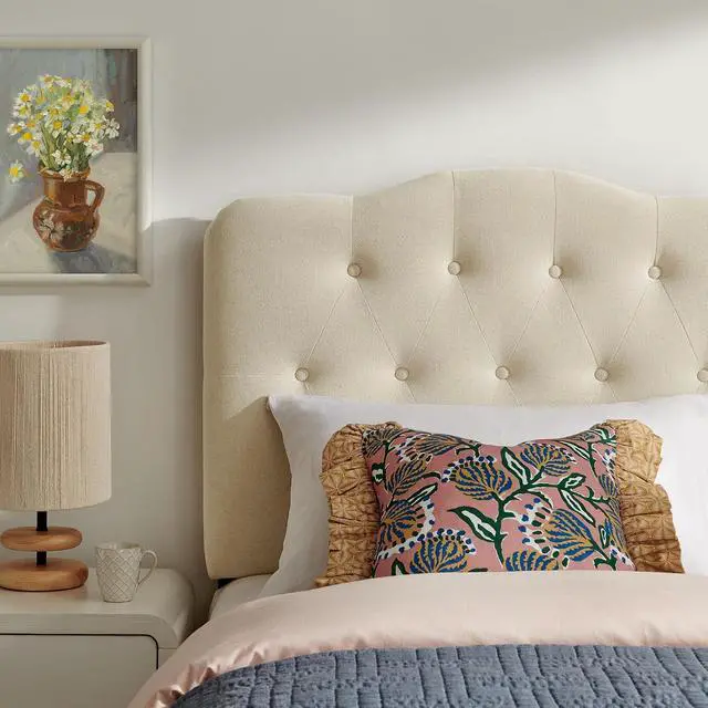 Alt view image 5 of 7 - Annabel Premium Linen Blend Twin Headboard in Linen - Soft Fabric Headboard Only with Diamond Button Tufting and 7 Height-Adjustable Positions