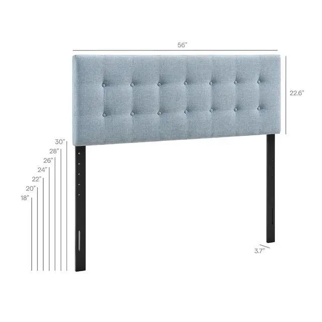 Alt view image 2 of 7 - Emily Full Size Performance Fabric Headboard in Sky Blue - Linen-Like Upholstery with Button Tufting and 7 Adjustable Height Positions