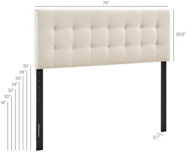 Alt view image 2 of 7 - Emily King Size Fabric Headboard in Ecru - Linen-Like Upholstery with Button Tufting and 7 Adjustable Height Positions