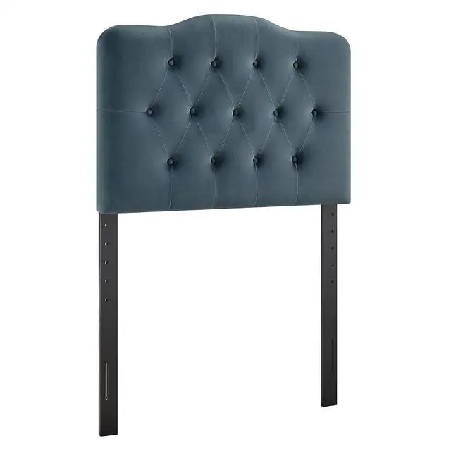 Alt view image 3 of 7 - Annabel Performance Velvet Adjustable Twin Headboard in Cadet Blue - Stain-Resistant Padded Headboard Only with Diamond Button Tufting and 7 Height-Adjustable Positions