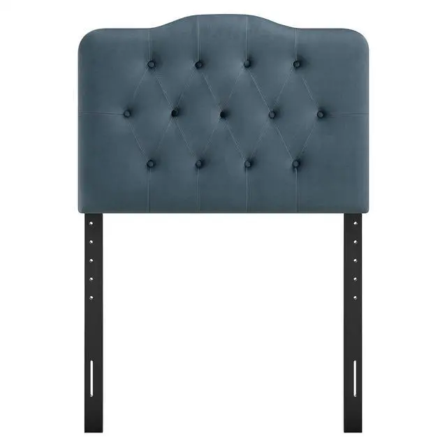 Alt view image 6 of 7 - Annabel Performance Velvet Adjustable Twin Headboard in Cadet Blue - Stain-Resistant Padded Headboard Only with Diamond Button Tufting and 7 Height-Adjustable Positions