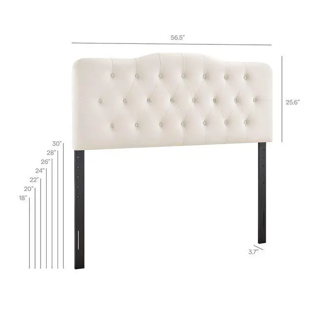 Alt view image 2 of 7 - Annabel Performance Velvet Adjustable Full Headboard in Alabaster - Stain-Resistant Padded Headboard Only with Diamond Button Tufting and 7 Height-Adjustable Positions