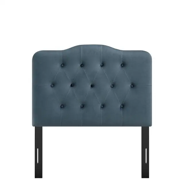 Alt view image 7 of 7 - Annabel Performance Velvet Adjustable Twin Headboard in Cadet Blue - Stain-Resistant Padded Headboard Only with Diamond Button Tufting and 7 Height-Adjustable Positions