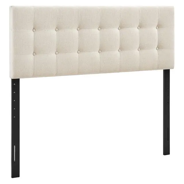 Alt view image 3 of 7 - Emily Full Size Performance Fabric Headboard in Ecru - Linen-Like Upholstery with Button Tufting and 7 Adjustable Height Positions