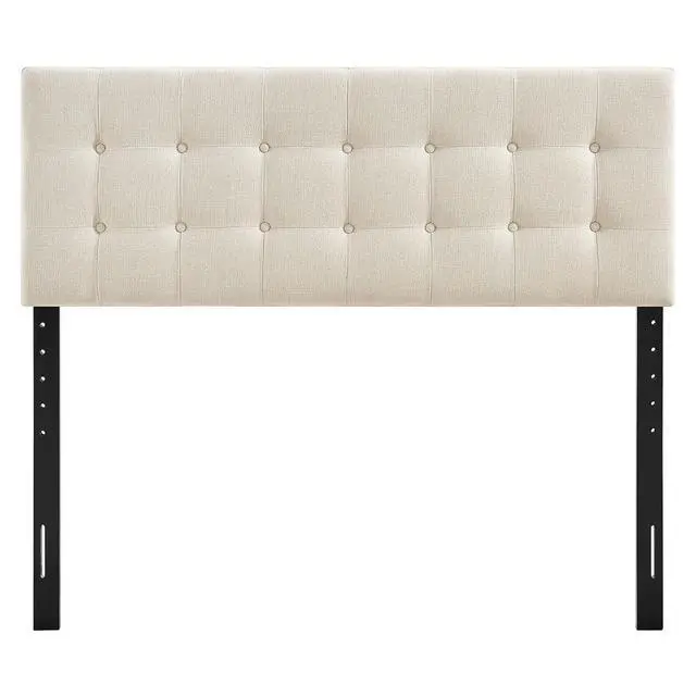 Alt view image 6 of 7 - Emily Full Size Performance Fabric Headboard in Ecru - Linen-Like Upholstery with Button Tufting and 7 Adjustable Height Positions