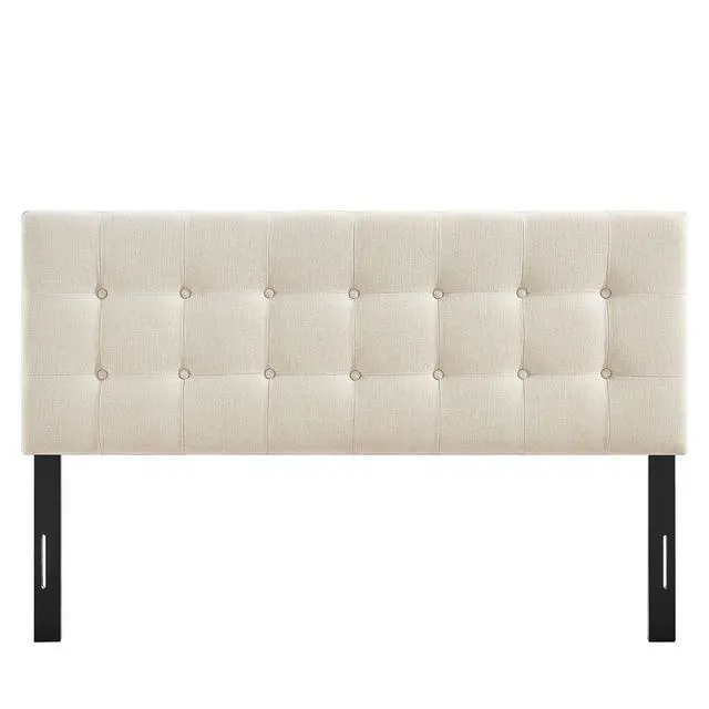 Alt view image 7 of 7 - Emily Full Size Performance Fabric Headboard in Ecru - Linen-Like Upholstery with Button Tufting and 7 Adjustable Height Positions