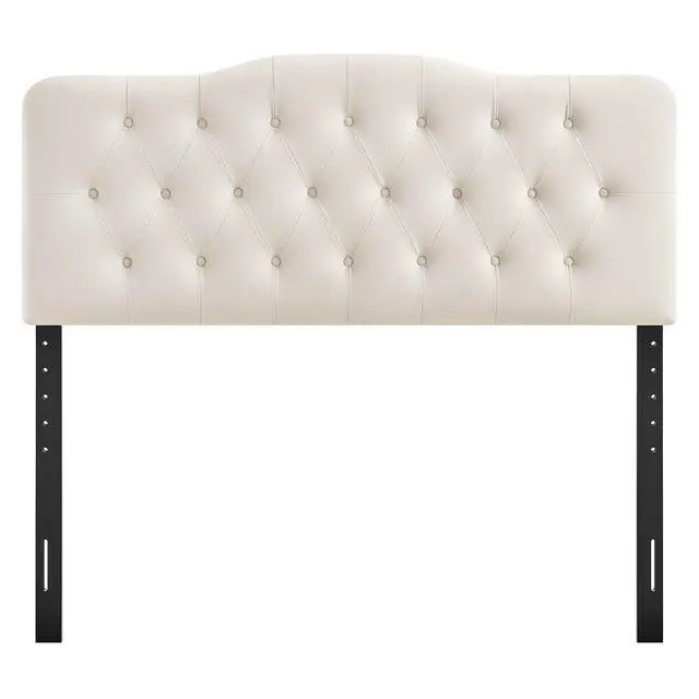 Alt view image 6 of 7 - Annabel Performance Velvet Adjustable Queen Headboard in Alabaster - Stain-Resistant Padded Headboard Only with Diamond Button Tufting and 7 Height-Adjustable Positions