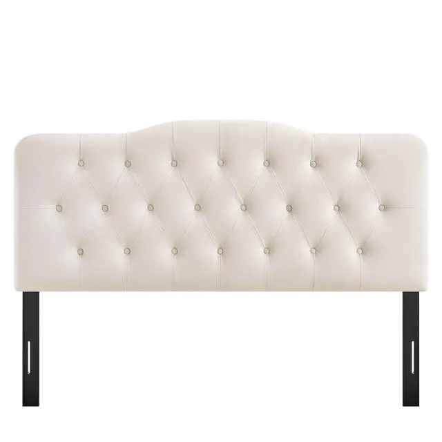 Alt view image 7 of 7 - Annabel Performance Velvet Adjustable Queen Headboard in Alabaster - Stain-Resistant Padded Headboard Only with Diamond Button Tufting and 7 Height-Adjustable Positions