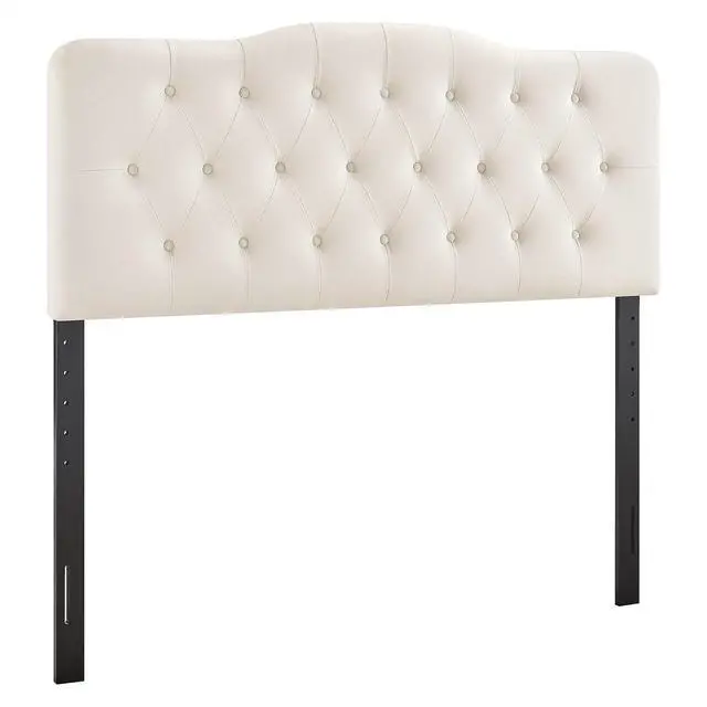 Alt view image 3 of 7 - Annabel Performance Velvet Adjustable Queen Headboard in Alabaster - Stain-Resistant Padded Headboard Only with Diamond Button Tufting and 7 Height-Adjustable Positions