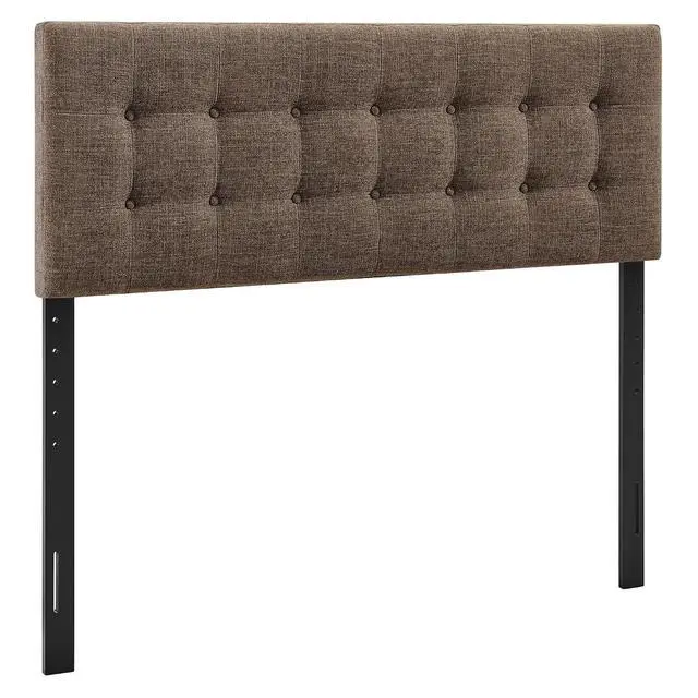 Alt view image 3 of 7 - Emily King Size Fabric Headboard in Mocha - Linen-Like Upholstery with Button Tufting and 7 Adjustable Height Positions