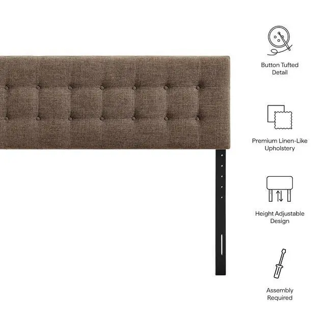 Alt view image 4 of 7 - Emily King Size Fabric Headboard in Mocha - Linen-Like Upholstery with Button Tufting and 7 Adjustable Height Positions