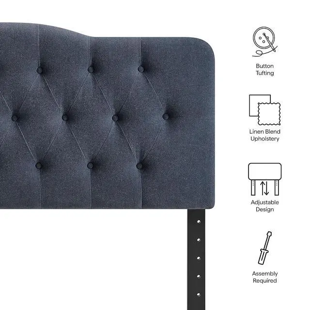 Alt view image 4 of 7 - Annabel Premium Linen Blend King Headboard in Denim - Soft Fabric Headboard Only with Diamond Button Tufting and 7 Height-Adjustable Positions