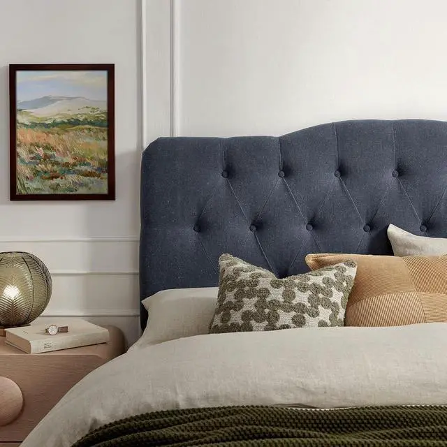 Alt view image 5 of 7 - Annabel Premium Linen Blend King Headboard in Denim - Soft Fabric Headboard Only with Diamond Button Tufting and 7 Height-Adjustable Positions