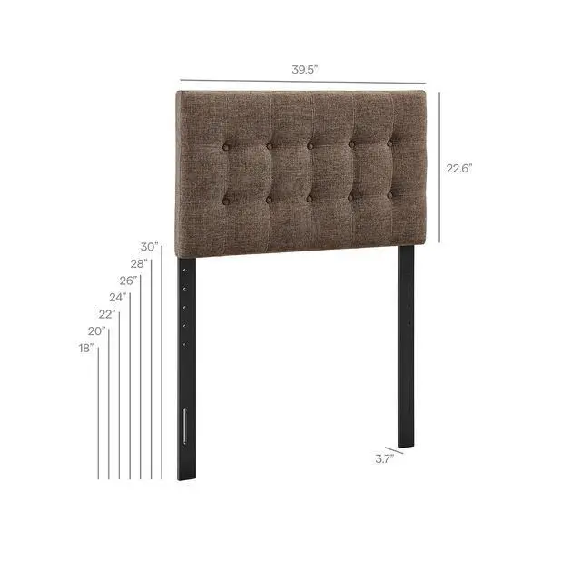Alt view image 2 of 7 - Emily Twin Size Fabric Headboard in Mocha - Linen-Like Upholstery with Button Tufting and 7 Adjustable Height Positions