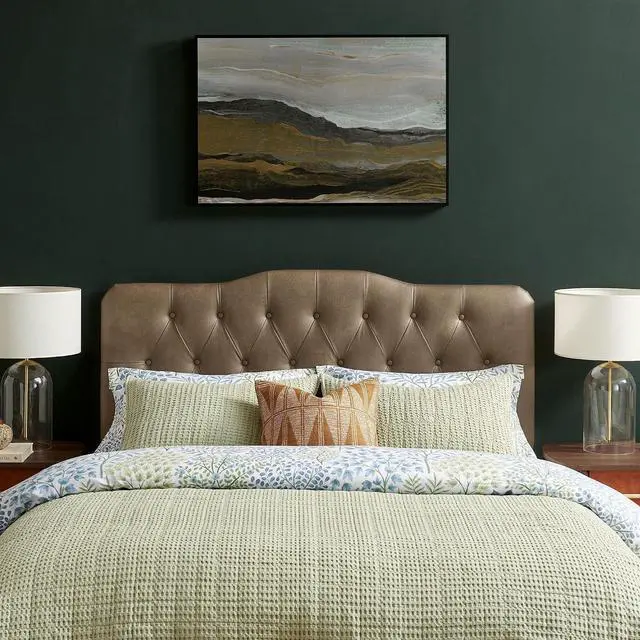 Main image of Annabel Faux Leather Adjustable Full Headboard in Mushroom - Padded Vegan Leather Headboard with 7 Height-Adjustable Positions