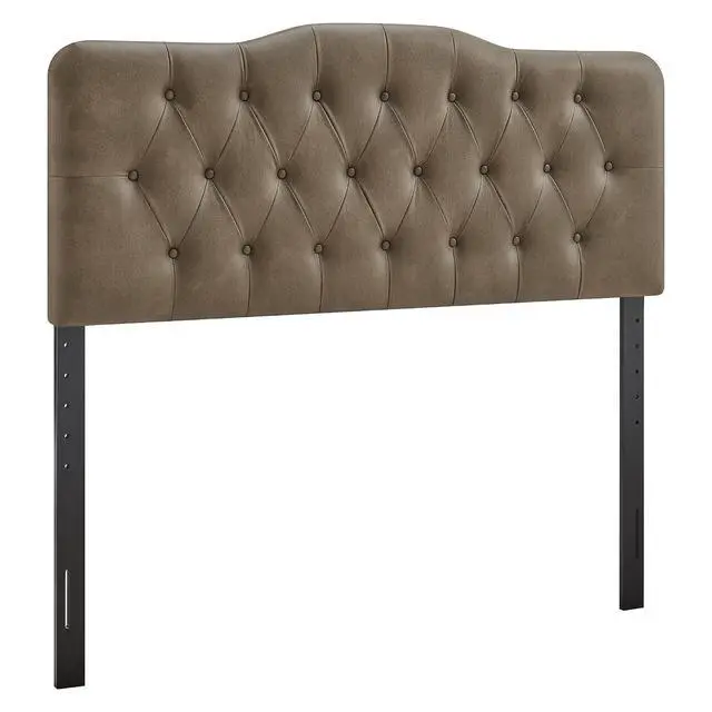 Alt view image 3 of 7 - Annabel Faux Leather Adjustable Full Headboard in Mushroom - Padded Vegan Leather Headboard with 7 Height-Adjustable Positions
