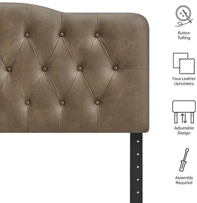 Alt view image 4 of 7 - Annabel Faux Leather Adjustable Full Headboard in Mushroom - Padded Vegan Leather Headboard with 7 Height-Adjustable Positions