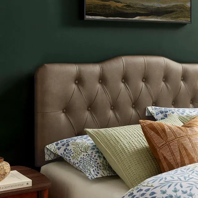 Alt view image 5 of 7 - Annabel Faux Leather Adjustable Full Headboard in Mushroom - Padded Vegan Leather Headboard with 7 Height-Adjustable Positions