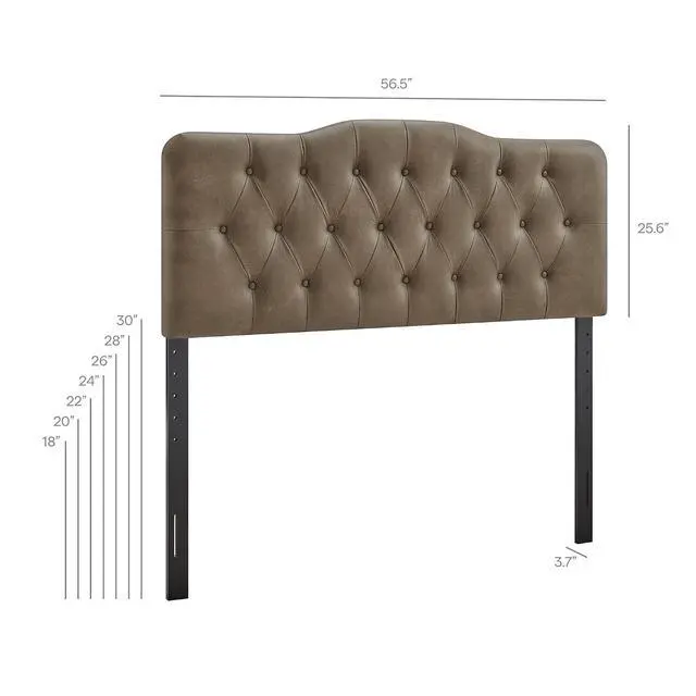 Alt view image 2 of 7 - Annabel Faux Leather Adjustable Full Headboard in Mushroom - Padded Vegan Leather Headboard with 7 Height-Adjustable Positions