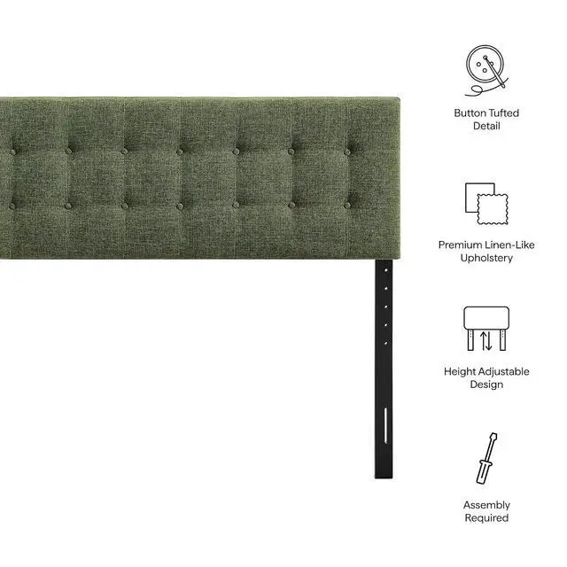 Alt view image 4 of 7 - Emily King Size Fabric Headboard in Foliage - Linen-Like Upholstery with Button Tufting and 7 Adjustable Height Positions