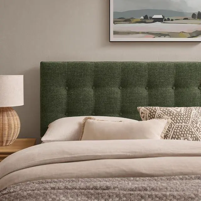 Alt view image 5 of 7 - Emily King Size Fabric Headboard in Foliage - Linen-Like Upholstery with Button Tufting and 7 Adjustable Height Positions