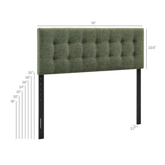 Alt view image 2 of 7 - Emily King Size Fabric Headboard in Foliage - Linen-Like Upholstery with Button Tufting and 7 Adjustable Height Positions